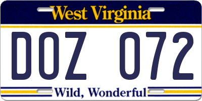 WV license plate DOZ072