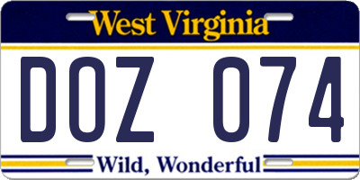 WV license plate DOZ074