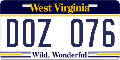 WV license plate DOZ076