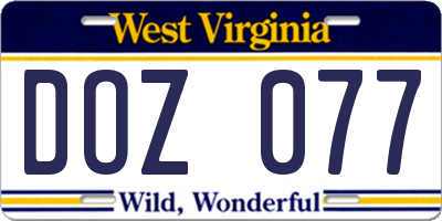 WV license plate DOZ077