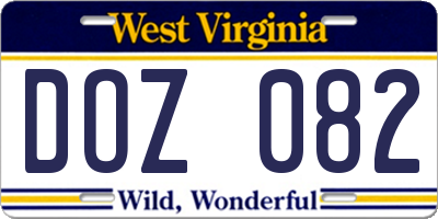 WV license plate DOZ082