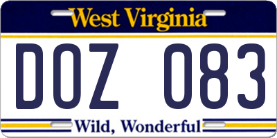 WV license plate DOZ083