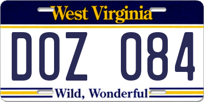 WV license plate DOZ084