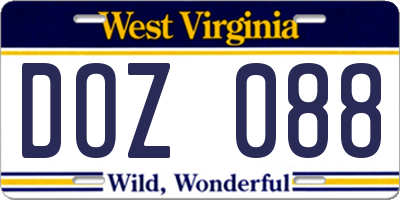 WV license plate DOZ088