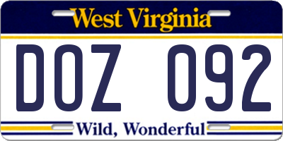 WV license plate DOZ092