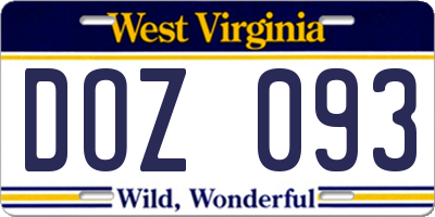 WV license plate DOZ093