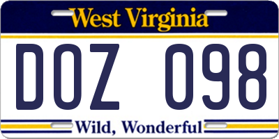 WV license plate DOZ098