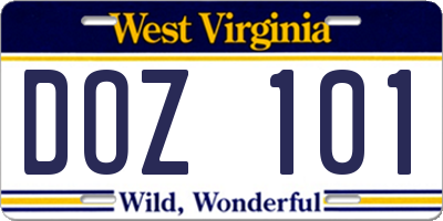 WV license plate DOZ101