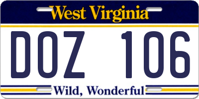 WV license plate DOZ106