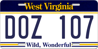 WV license plate DOZ107
