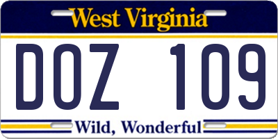 WV license plate DOZ109