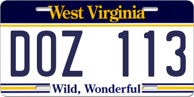 WV license plate DOZ113