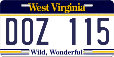 WV license plate DOZ115