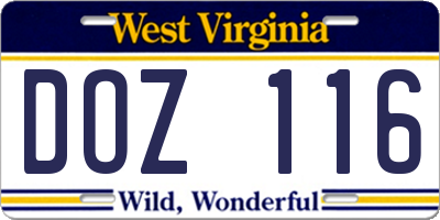 WV license plate DOZ116