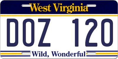 WV license plate DOZ120