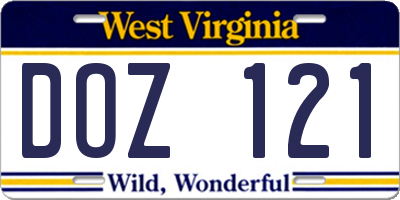 WV license plate DOZ121