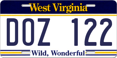WV license plate DOZ122