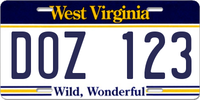 WV license plate DOZ123