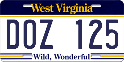 WV license plate DOZ125