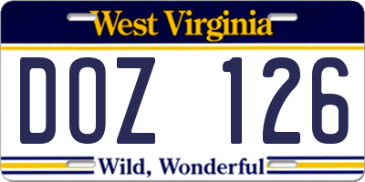 WV license plate DOZ126