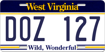 WV license plate DOZ127