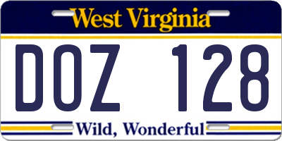 WV license plate DOZ128