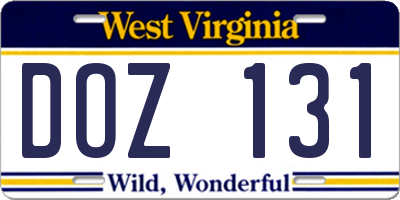 WV license plate DOZ131