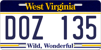 WV license plate DOZ135