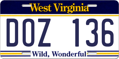 WV license plate DOZ136