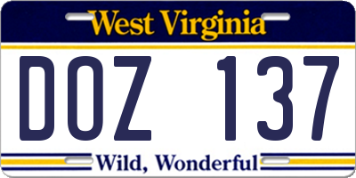 WV license plate DOZ137