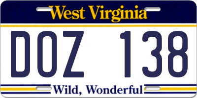 WV license plate DOZ138