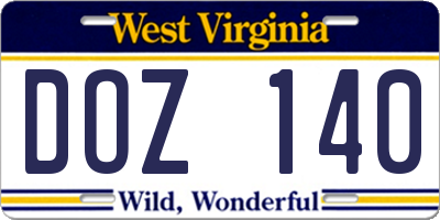 WV license plate DOZ140