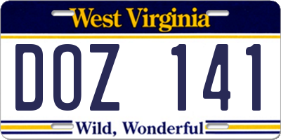 WV license plate DOZ141