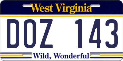 WV license plate DOZ143