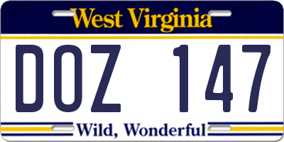 WV license plate DOZ147