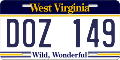 WV license plate DOZ149