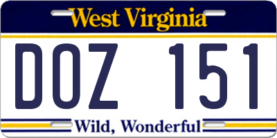 WV license plate DOZ151