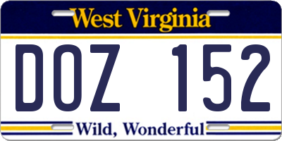 WV license plate DOZ152