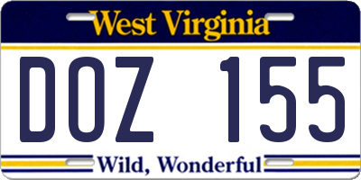 WV license plate DOZ155
