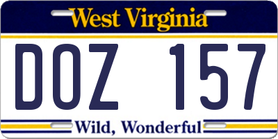 WV license plate DOZ157