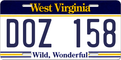 WV license plate DOZ158