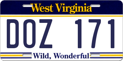 WV license plate DOZ171