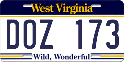 WV license plate DOZ173