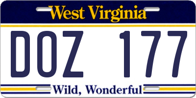 WV license plate DOZ177