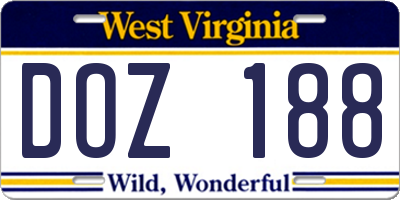 WV license plate DOZ188