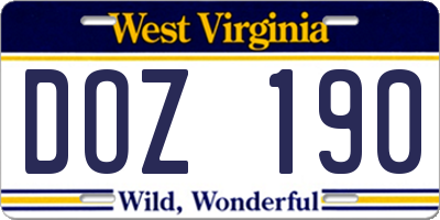WV license plate DOZ190