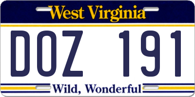 WV license plate DOZ191