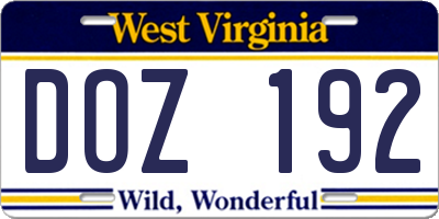 WV license plate DOZ192