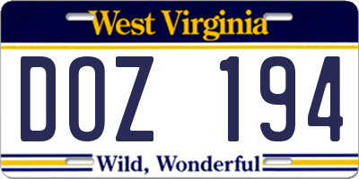 WV license plate DOZ194
