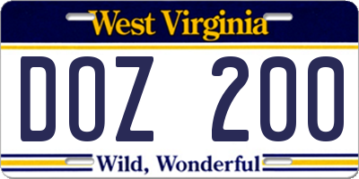 WV license plate DOZ200
